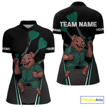Load image into Gallery viewer, Darts Master Pig In Green Funny Darts Shirt For Women - Custom Team &amp; Player Name NYN0363