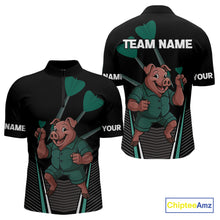 Load image into Gallery viewer, Darts Master Pig In Green Funny Darts Shirt For Men - Custom Team &amp; Player Name NYN0363