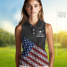 Load image into Gallery viewer, Womens Lightning US Flag Golf Polo Shirts Custom Black Golf Ball America Golf Shirt NYN3328