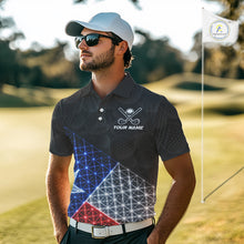 Load image into Gallery viewer, Mens Lightning Texas Flag Golf Polo Shirts Custom Black Golf Ball America Golf Shirt NYN3329