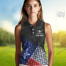 Load image into Gallery viewer, Womens Lightning Texas Flag Golf Polo Shirts Custom Black Golf Ball America Golf Shirt NYN3329