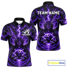 Load image into Gallery viewer, Lightning Purple Thunder Dragon Bowling Polo Shirt For Men Custom Team Bowling League Jersey Personalized Dragon Bowling Apparel