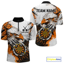 Load image into Gallery viewer, Custom Orange Grunge Eagle Scratch Dartboard Men Darts Quarter-Zip Shirts Dart Team Jerseys NYN2271