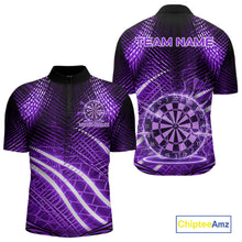 Load image into Gallery viewer, Black And Purple Stripes Light Dartboard Custom Darts Quarter-Zip Shirts Men Dart Team Jerseys NYN2275