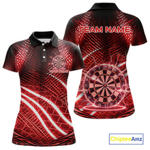 Load image into Gallery viewer, Black And Red Stripes Light Dartboard Custom Darts Polo Shirts Women Dart Team Jerseys NYN2276