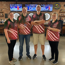 Load image into Gallery viewer, Black And Red Stripes Light Dartboard Custom Darts Polo Shirts Women Dart Team Jerseys NYN2276