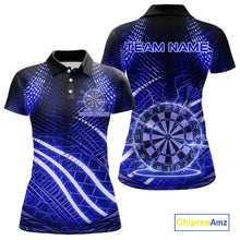 Load image into Gallery viewer, Black And Blue Stripes Light Dartboard Custom Darts Polo Shirts Women  Dart Team Jerseys NYN2277