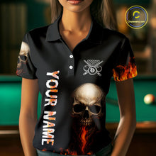 Load image into Gallery viewer, Fire Flame Pool 8 Ball Skull Billiard Shirts For Women Custom Billiard League Jerseys | Red NYN2286
