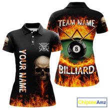 Load image into Gallery viewer, Fire Flame Pool 8 Ball Skull Billiard Shirts For Women Custom Billiard League Jerseys | Red NYN2286