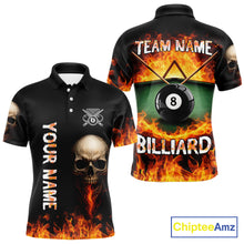 Load image into Gallery viewer, Fire Flame Pool 8 Ball Skull Billiard Shirts For Men Custom Billiard League Jerseys | Red NYN2286