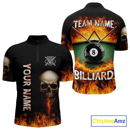 Fire Flame Pool 8 Ball Skull Billiard Shirts For Men Custom Billiard League Jerseys | Red NYN2286