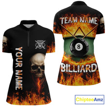 Load image into Gallery viewer, Fire Flame Pool 8 Ball Skull Billiard Shirts For Women Custom Billiard League Jerseys | Red NYN2286