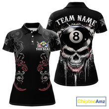 Load image into Gallery viewer, Grey Grunge Skull Billiard Shirts For Women Custom Pool 8 Ball Billiard League Jerseys NYN2291