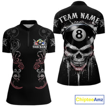 Load image into Gallery viewer, Grey Grunge Skull Billiard Shirts For Women Custom Pool 8 Ball Billiard League Jerseys NYN2291