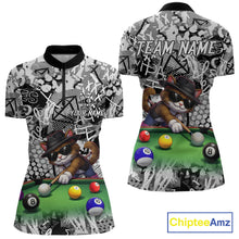 Load image into Gallery viewer, Custom Funny Pooler Cat 8 Ball Pool Billiard Shirt For Women Polo &amp; 1/4 Zip, Billiard Team Jerseys NYN3160