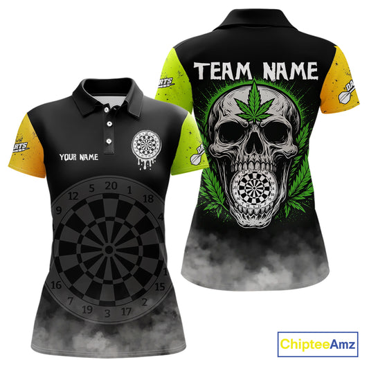 Lime Leaves Skull & Dartboard, Colorful Darts Shirt For Women - Customizable Name NYN0385