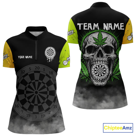 Lime Leaves Skull & Dartboard, Colorful Darts Shirt For Women - Customizable Name NYN0385