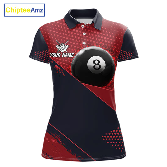 Red Splash 8 Ball Women's Billiard Polo Shirt Custom Splatter Pool Team Jersey League Apparel