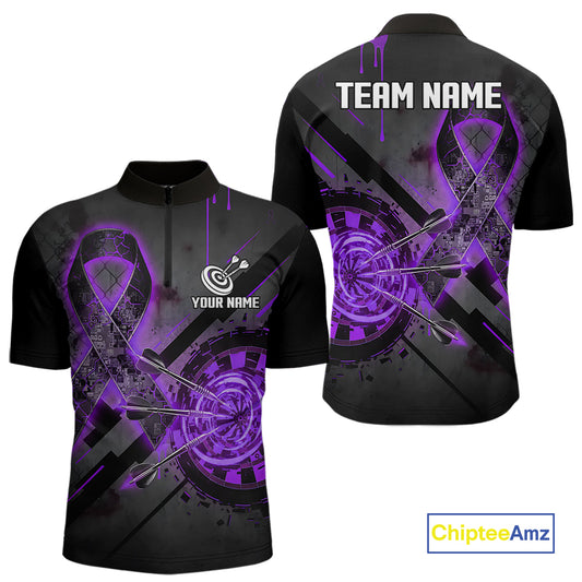 Lightning Purple Ribbon Dartboard Custom Lightning Dartboard Darts Quarter-Zip Shirt For Men NYN1804