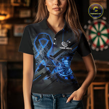 Load image into Gallery viewer, Lightning Blue Ribbon Dartboard Custom Prostate Cancer Awareness Darts Polo Shirt For Women NYN1806