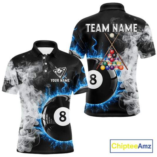 Grey Smokes Billiard Balls Shirts For Men Custom Blue Flames Ball 8 Billiard Team Jerseys NYN2303
