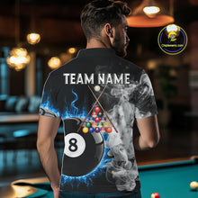 Load image into Gallery viewer, Grey Smokes Billiard Balls Shirts For Men Custom Blue Flames Ball 8 Billiard Team Jerseys NYN2303