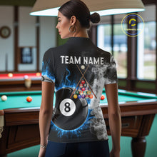 Load image into Gallery viewer, Grey Smokes Billiard Balls Shirts For Women Custom Blue Flames Ball 8 Billiard Team Jerseys NYN2303