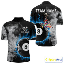 Load image into Gallery viewer, Grey Smokes Billiard Balls Shirts For Men Custom Blue Flames Ball 8 Billiard Team Jerseys NYN2303