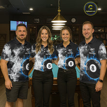 Load image into Gallery viewer, Grey Smokes Billiard Balls Shirts For Men Custom Blue Flames Ball 8 Billiard Team Jerseys NYN2303