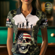 Load image into Gallery viewer, US Flag Skull Patriotic Billiard Shirts For Women Custom Camouflage 8 Ball Billiard Jerseys NYN2292