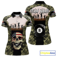 Load image into Gallery viewer, US Flag Skull Patriotic Billiard Shirts For Women Custom Camouflage 8 Ball Billiard Jerseys NYN2292