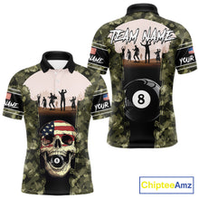 Load image into Gallery viewer, US Flag Skull Patriotic Billiard Shirts For Men Custom Camouflage 8 Ball Billiard Jerseys NYN2292