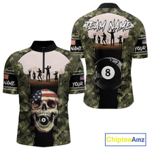Load image into Gallery viewer, US Flag Skull Patriotic Billiard Shirts For Men Custom Camouflage 8 Ball Billiard Jerseys NYN2292