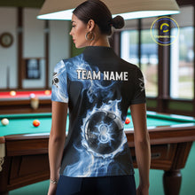 Load image into Gallery viewer, Blue Flaming Pool Billiard Shirts For Women Custom Light Ball 8 Billiard Team Jerseys NYN2300