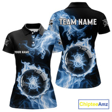 Load image into Gallery viewer, Blue Flaming Pool Billiard Shirts For Women Custom Light Ball 8 Billiard Team Jerseys NYN2300