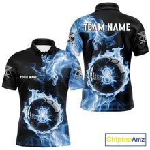 Load image into Gallery viewer, Blue Flaming Pool Billiard Shirts For Men Custom Light Ball 8 Billiard Team Jerseys NYN2300