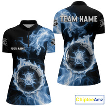 Load image into Gallery viewer, Blue Flaming Pool Billiard Shirts For Women Custom Light Ball 8 Billiard Team Jerseys NYN2300