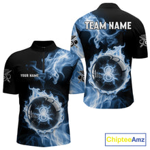 Load image into Gallery viewer, Blue Flaming Pool Billiard Shirts For Men Custom Light Ball 8 Billiard Team Jerseys NYN2300