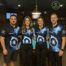 Load image into Gallery viewer, Blue Flaming Pool Billiard Shirts For Men Custom Light Ball 8 Billiard Team Jerseys NYN2300