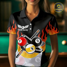 Load image into Gallery viewer, Flaming 8 Ball &amp; 9 Ball Billiard Jerseys For Women Custom Pool Cue Billiards Team Jersey NYN2320