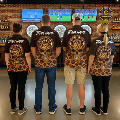 Brown Skull & Dartboard Leopard Pattern Darts Polo Shirts For Men Darts Team Jerseys NYN2755