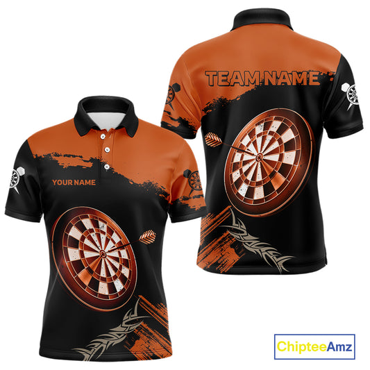 Personalized Orange Dartboard Arrow Polo & 1/4 Shirts For Men, Dart Team Jerseys NYN0052