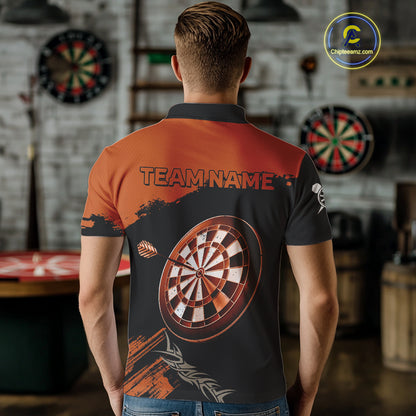 Personalized Orange Dartboard Arrow Polo & 1/4 Shirts For Men, Dart Team Jerseys NYN0052