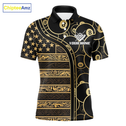 Black & Gold Tribal 8 Ball Pool Shirts Custom Men Billiard Polo & 1/4 Zip Shirt Billiard Team Jerseys NYN2970