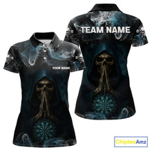 Load image into Gallery viewer, The Reaper &amp; Dartboard Smoke Pattern Darts Team Shirt For Women – Customizable Name NYN0390