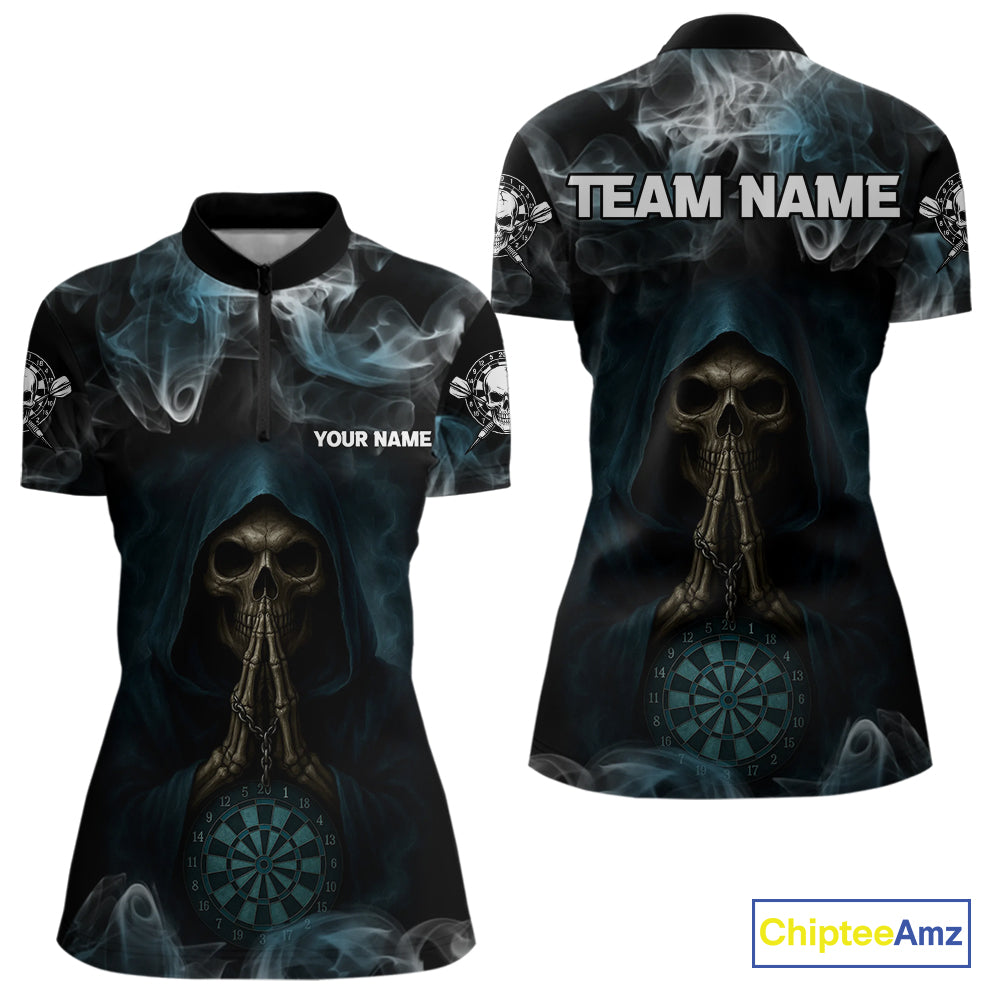 The Reaper & Dartboard Smoke Pattern Darts Team Shirt For Women – Customizable Name NYN0390