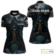 Load image into Gallery viewer, The Reaper &amp; Dartboard Smoke Pattern Darts Team Shirt For Women – Customizable Name NYN0390