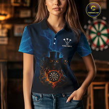 Load image into Gallery viewer, Flaming Dartboard &amp; Evil Magician Darts Shirt For Women - Custom Player &amp; Team Name NYN0392