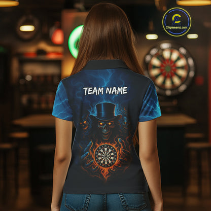 Flaming Dartboard & Evil Magician Darts Shirt For Women - Custom Player & Team Name NYN0392