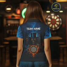 Load image into Gallery viewer, Flaming Dartboard &amp; Evil Magician Darts Shirt For Women - Custom Player &amp; Team Name NYN0392